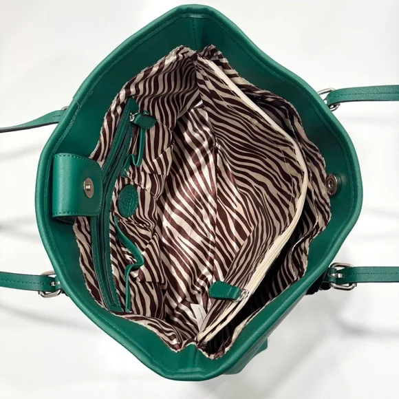Dana Buchman Green Tote Purse Silver Hardware Zebra Interior Like New - Picture 4 of 5